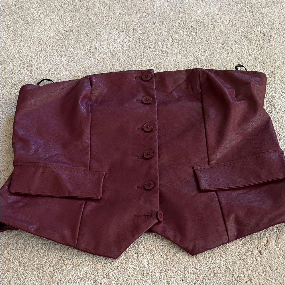 Women's Burgundy Leather Halter Top